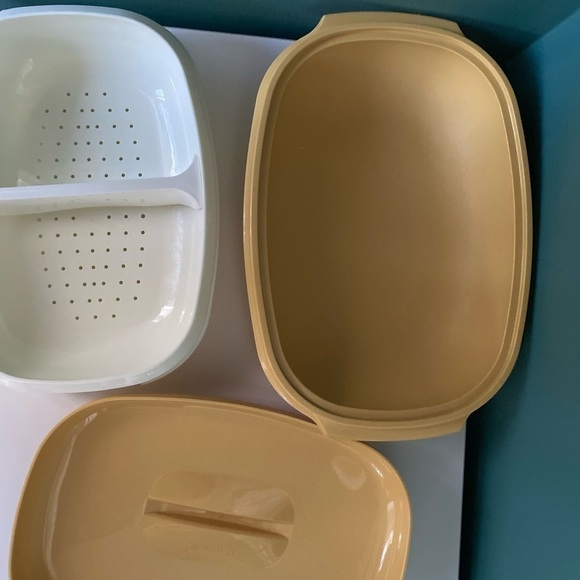 VTG Tupperware #1273 Harvest Gld 4 Pc Veg Rice Steamer Micro - Picture 13 of 14